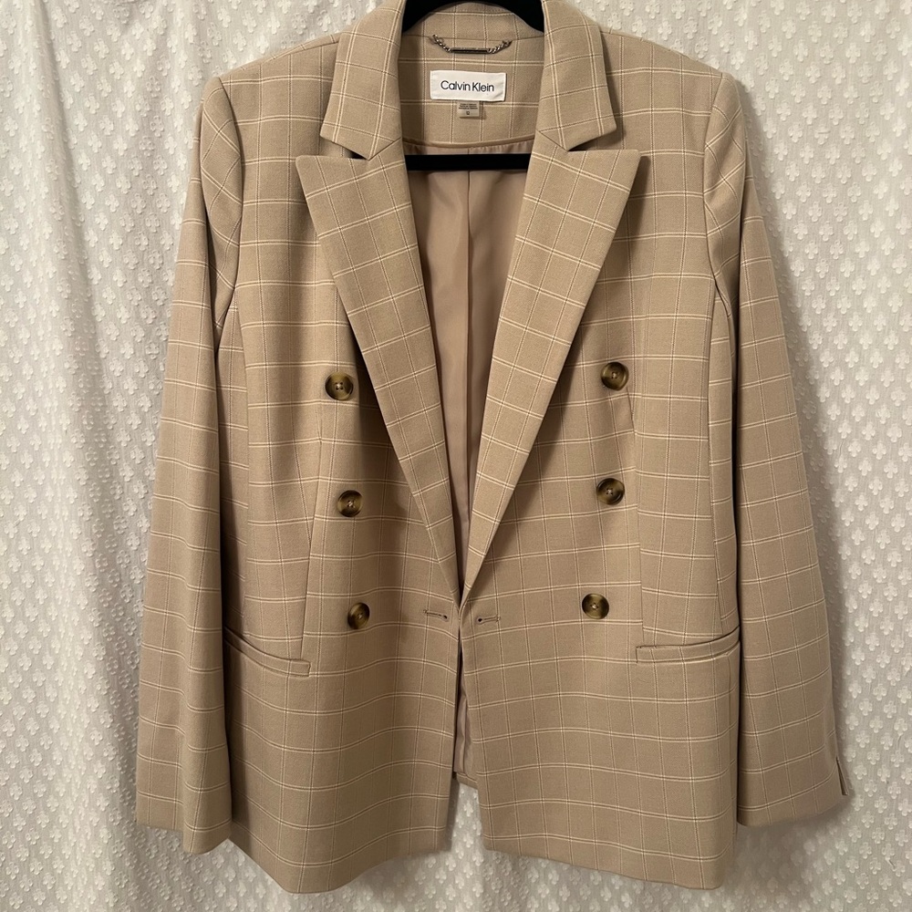 Calvin Klein Women's Beige Checkered Blazer